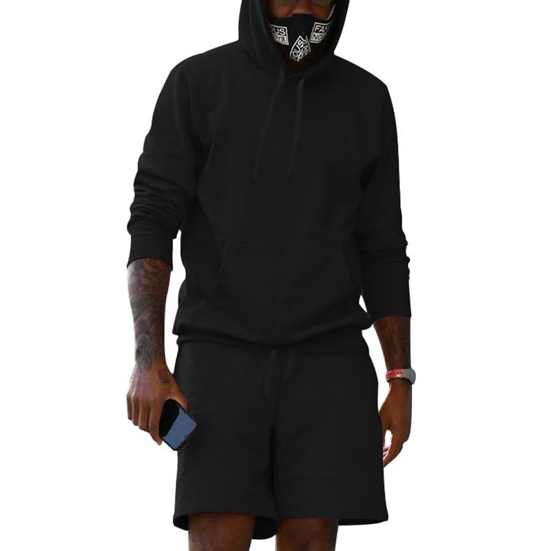 Mens Fashion Solid Loose Hoodie And Shorts Casual Set 46966603Z