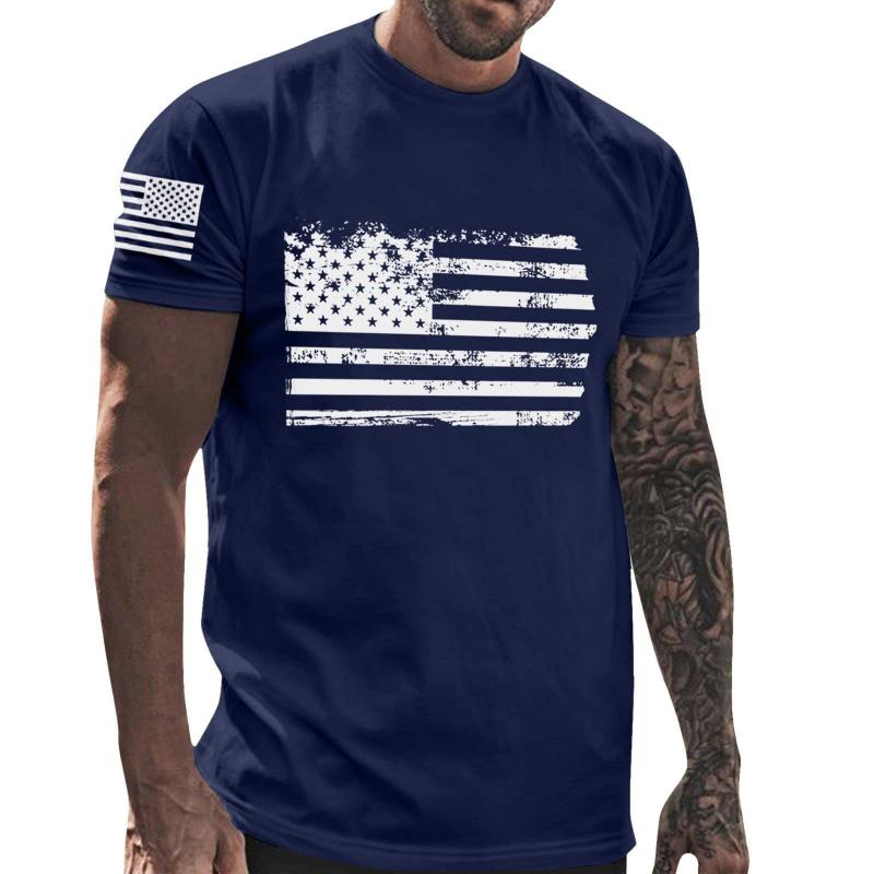 Mens Independence Day American Flag Print Round Neck Short Sleeve T-shirt 29068692Z