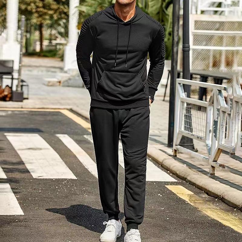 Mens Solid Long Sleeve Hoodie Trousers Sports Casual Set 11426373Z