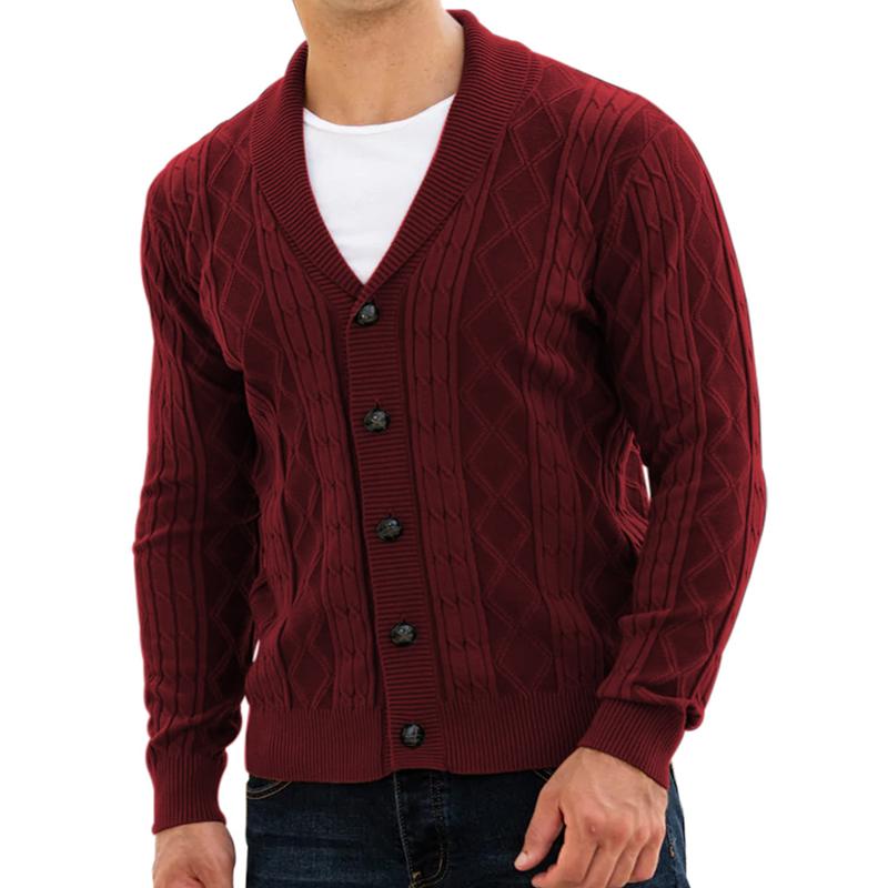 Mens Solid Lapel Single Breasted Knit Cardigan 95761898Z