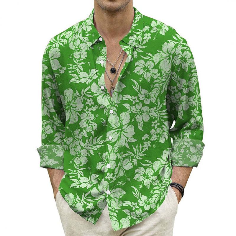 Mens Floral Lapel Long Sleeve Loose Casual Shirt 64818514Z