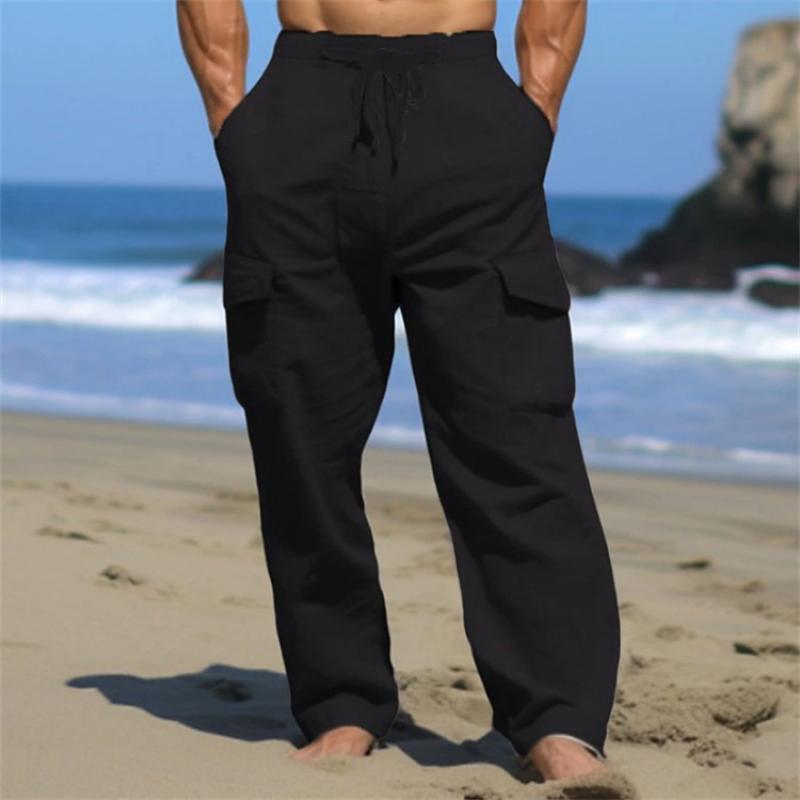 Mens Solid Loose Multi-pocket Elastic Waist Casual Pants 14013824Z