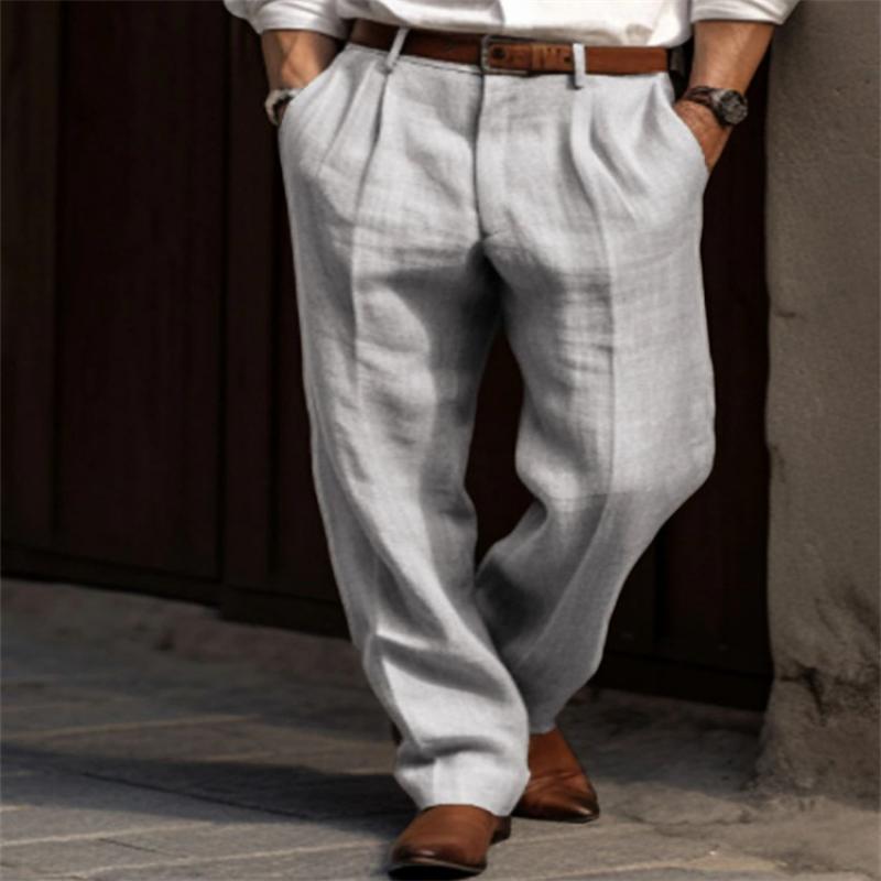 Mens Linen Solid Loose Casual Pants 41047953Z