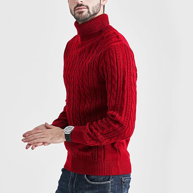 Mens Solid High Collar Long Sleeve Cable Knit Sweater 18417126Z