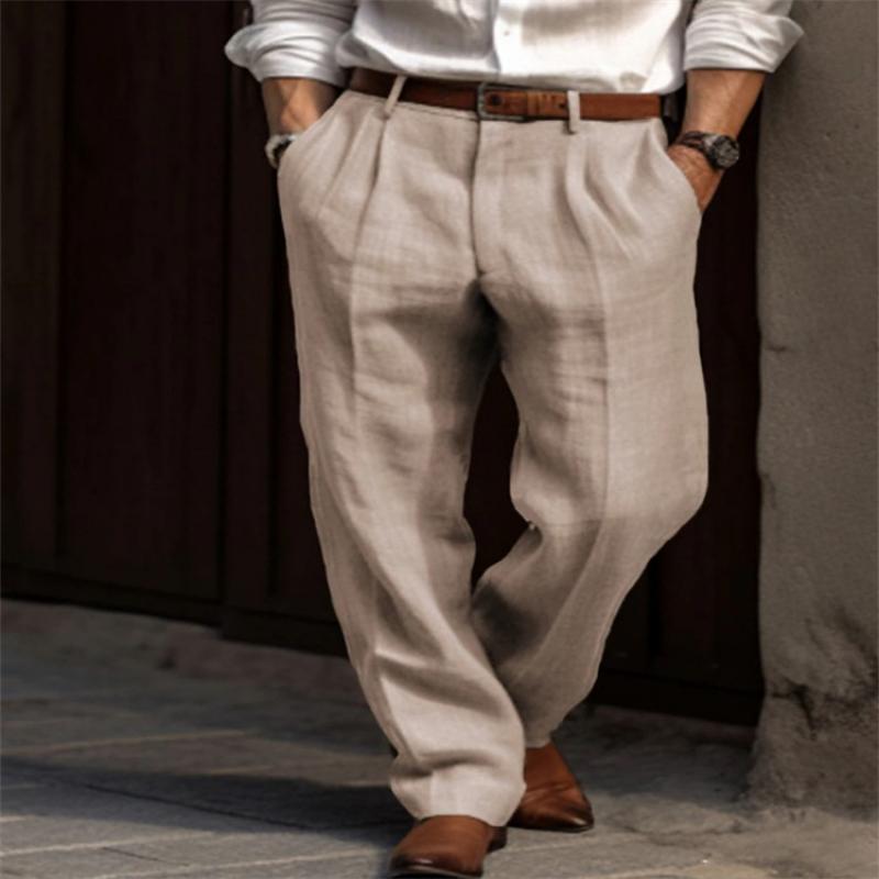 Mens Linen Solid Loose Casual Pants 41047953Z