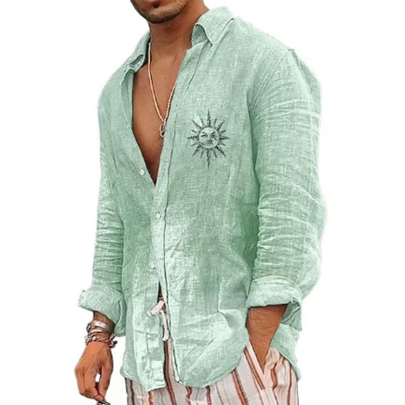 Mens Sun Graphic Print Lapel Long Sleeve Casual Shirt 12765582Z