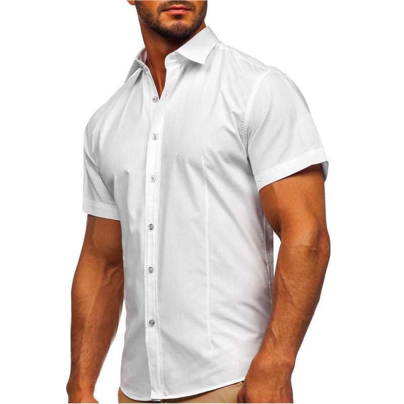 Mens Solid Slim Lapel Short Sleeve Business Casual Shirt 57976358Z