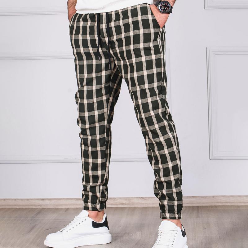 Mens Plaid Elastic Waist Sports Casual Pants 24568401Z