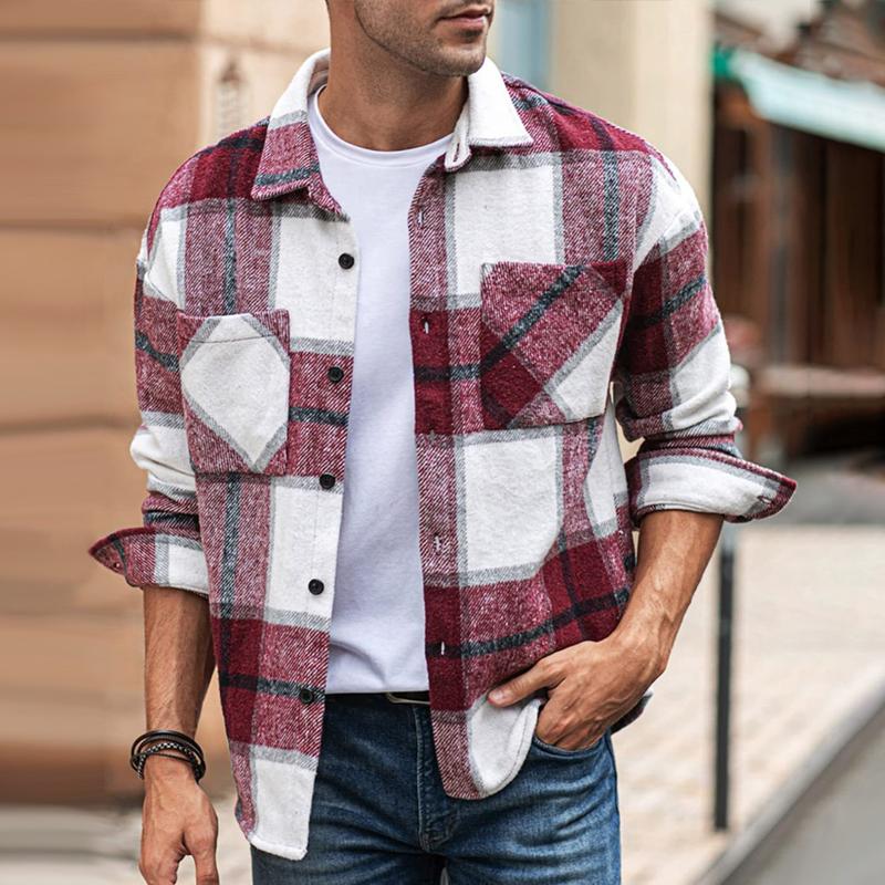 Mens Flannel Plaid Lapel Long Sleeve Casual Shirt 22523723Z