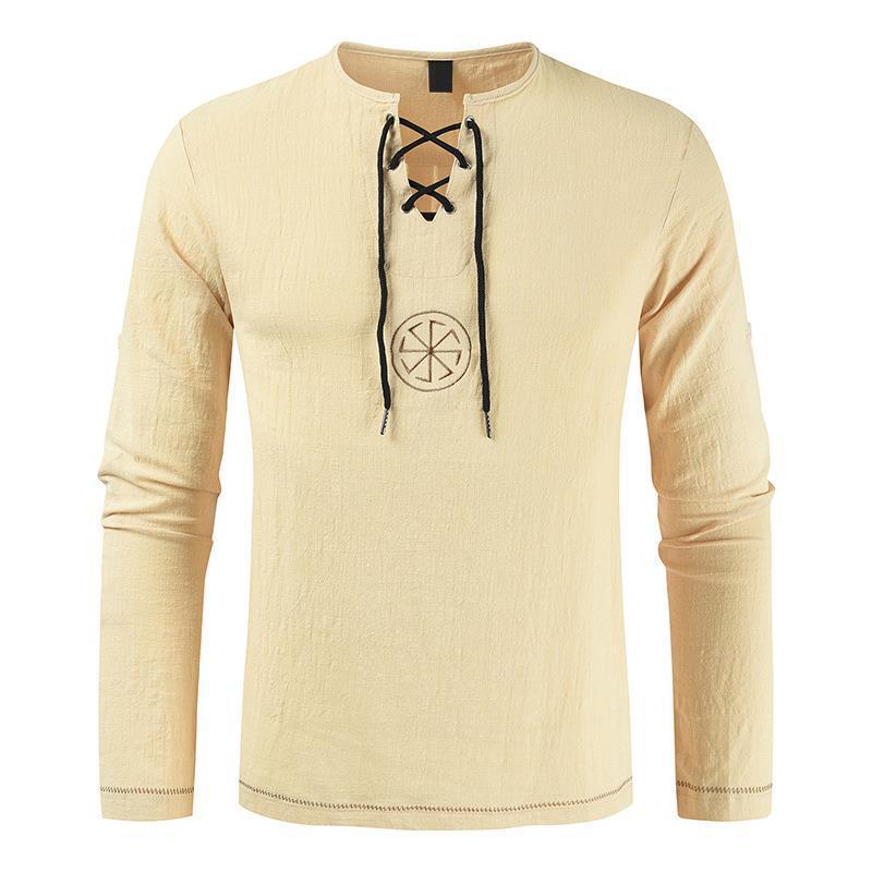 Mens Lace-up Graphic Embroidered Long Sleeve T-shirt 71071877Z