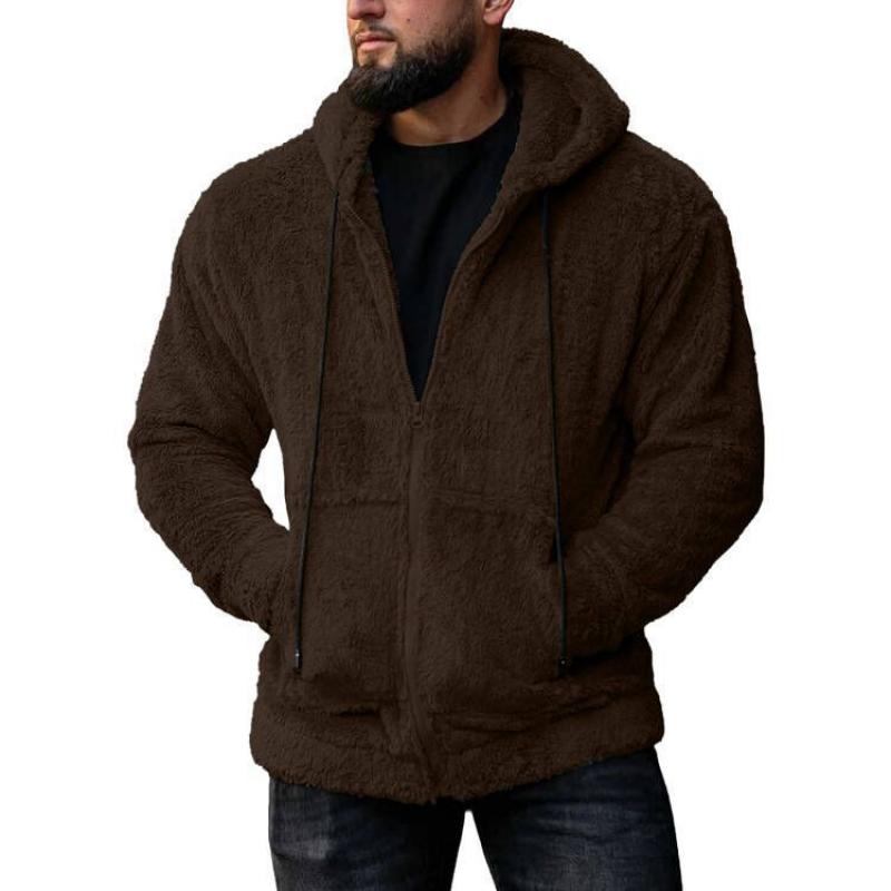 Mens Casual Solid Color Fleece Hooded Zipper Jacket 53656724M