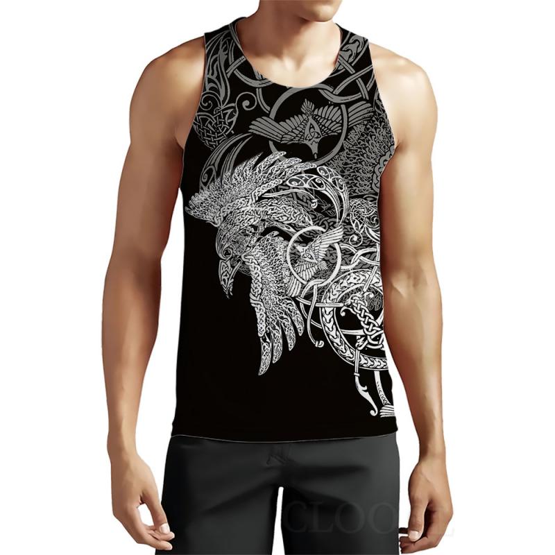 Mens Casual Round Neck Viking Print Tank Top 08728858M