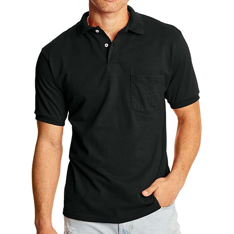 Mens Solid Lapel Breast Pocket Short Sleeve Polo Shirt 02068496Z