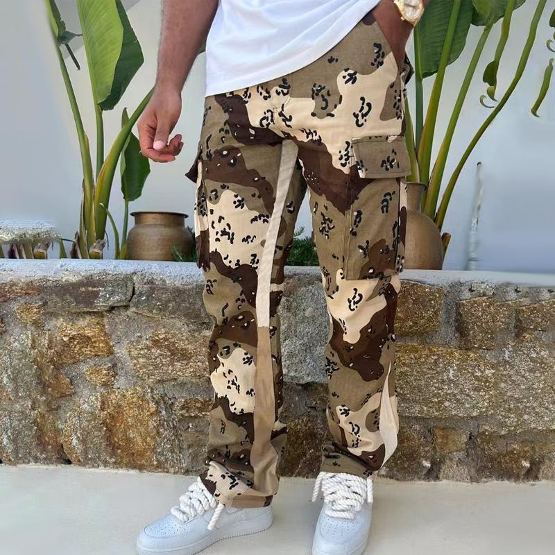 Mens Fashion Camouflage Color Matching Straight Cargo Pants 42224408Z