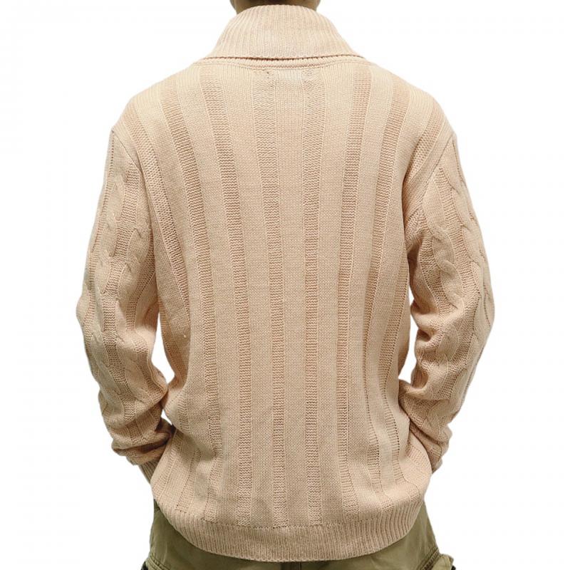 Mens Solid Lapel Long Sleeve Cable Knit Sweater 61052624Z