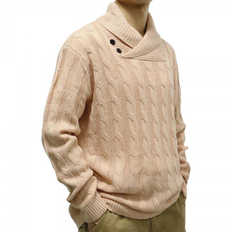 Mens Solid Lapel Long Sleeve Cable Knit Sweater 61052624Z