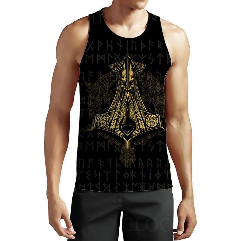 Mens Casual Round Neck Viking Print Tank Top 08728858M