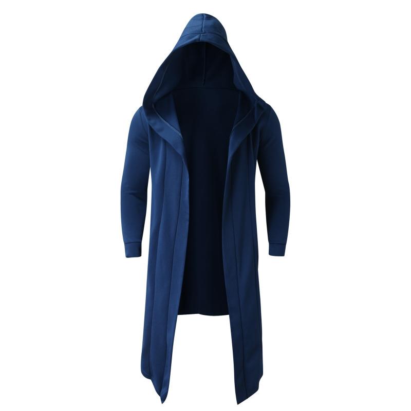 Mens Casual Solid Color Mid-Length Loose Long Sleeve Hooded Cardigan 08529757Z