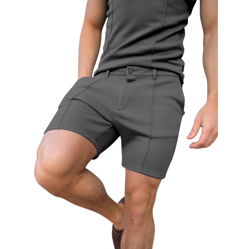 Mens Solid Stretch Straight Slim Casual Shorts 23980087Z