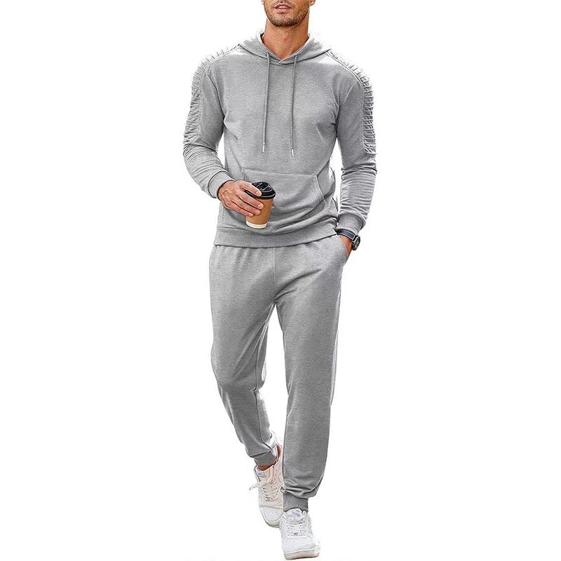 Mens Solid Long Sleeve Hoodie Trousers Sports Casual Set 11426373Z