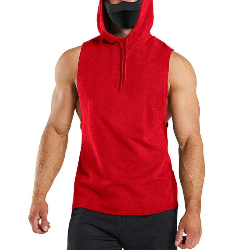 Mens Solid Loose Hooded Sleeveless Fitness Sports Tank Top 82109561Z