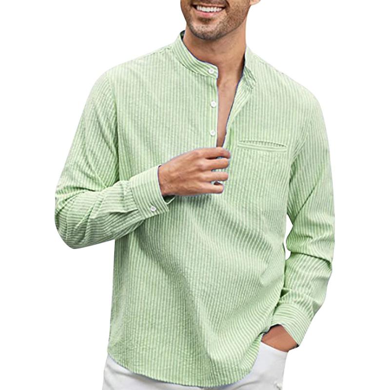 Mens Striped Henley Collar Rolled Sleeve Casual Shirt 77921006Z