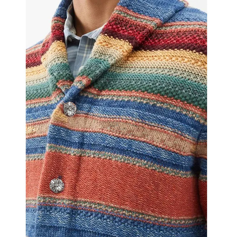 Mens Vintage Rainbow Colorblock Jacquard Lapel Cardigan 50270487Y